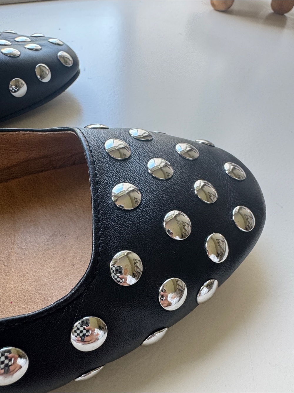 Madewell Black Leather Mary Jane Flats with Silver Studs - Picture 6 of 7